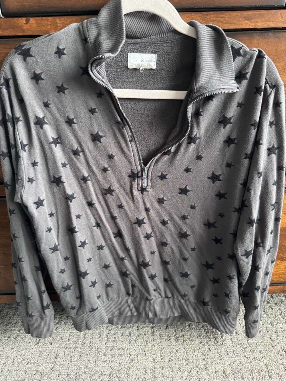 Zip-Up Star Print Sweater - Charcoal